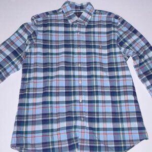 Ralph Lauren Classic Fit Men’s Large Plaid Button Down Shirt Blue Long Sleeve